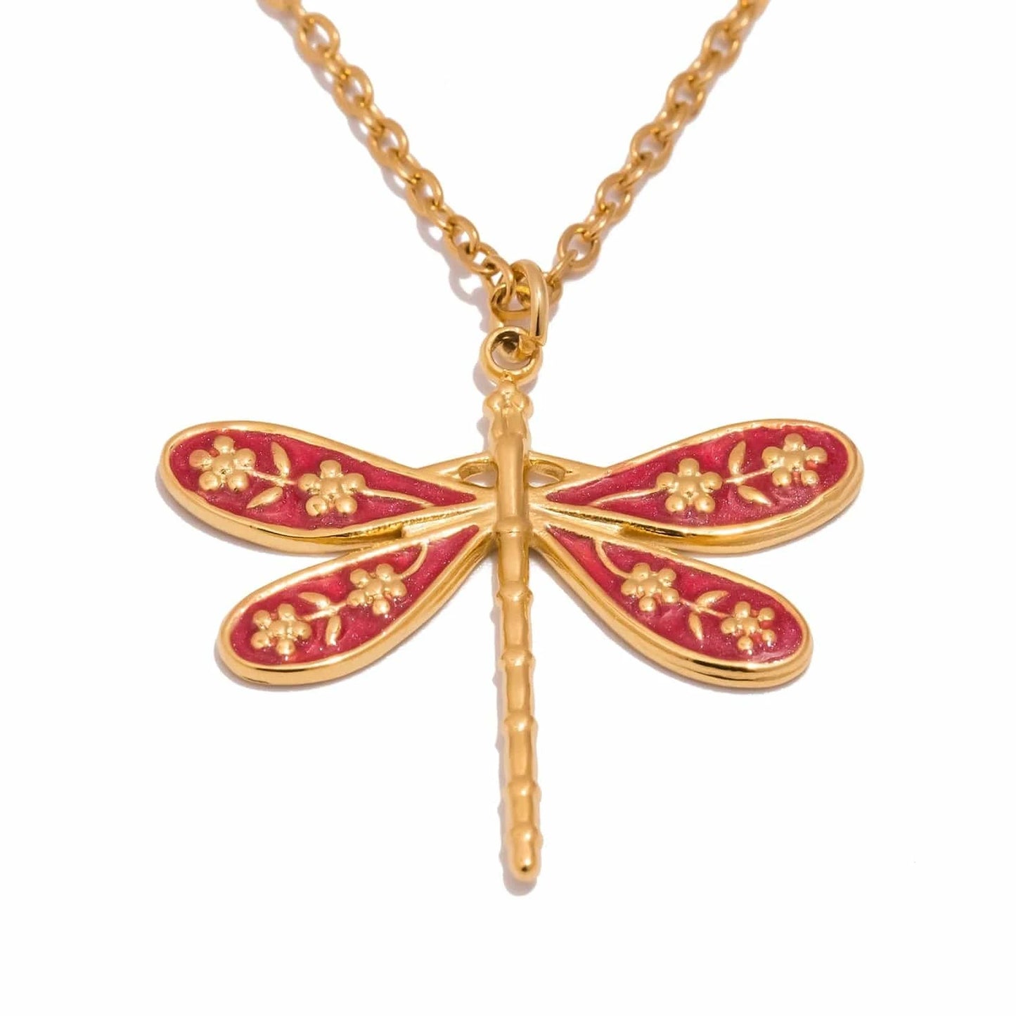 Pearlbud Necklace Red Dragonfly Charm Necklace