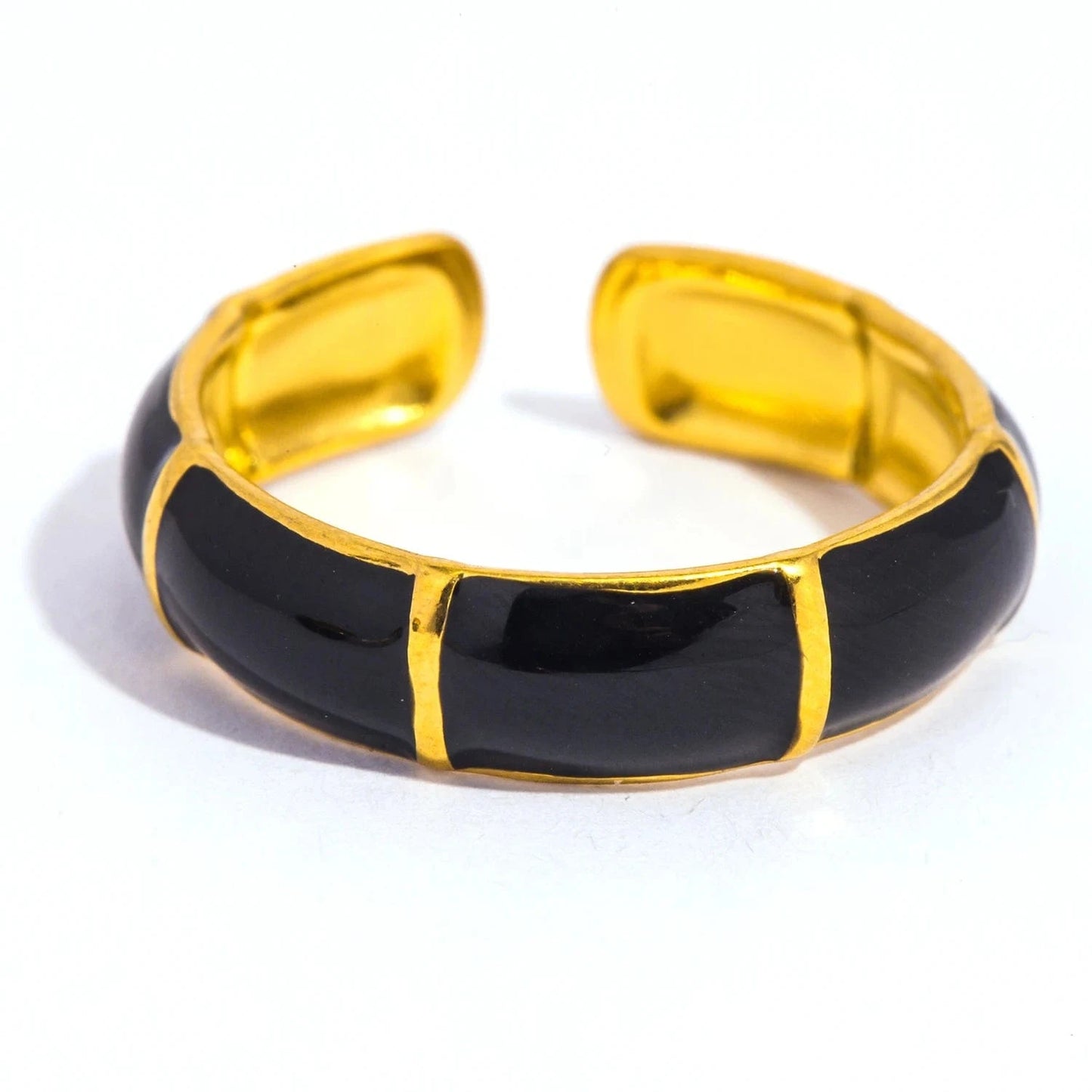 Pearlbud Rings Black Bamboo Enamel Ring
