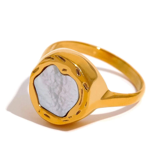 Pearlbud Rings Gold / 6 Raw Stone Signet Ring