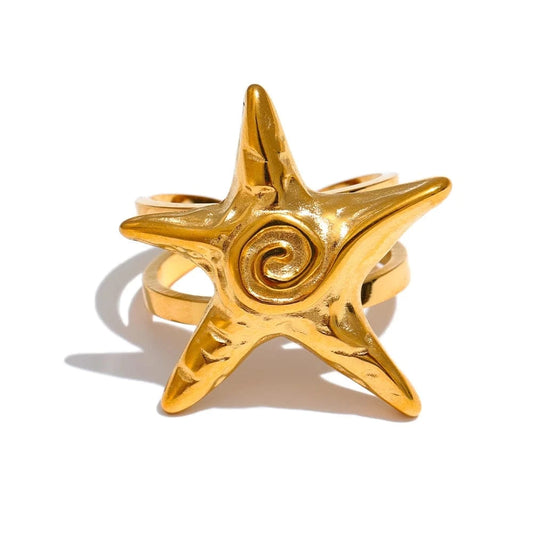 Pearlbud Rings Gold Spiral Starfish Ring