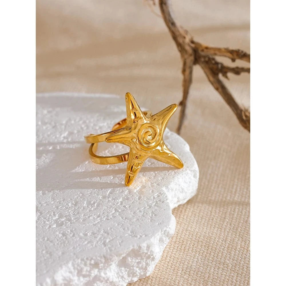 Pearlbud Rings Gold Spiral Starfish Ring