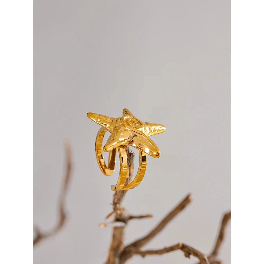 Pearlbud Rings Gold Spiral Starfish Ring