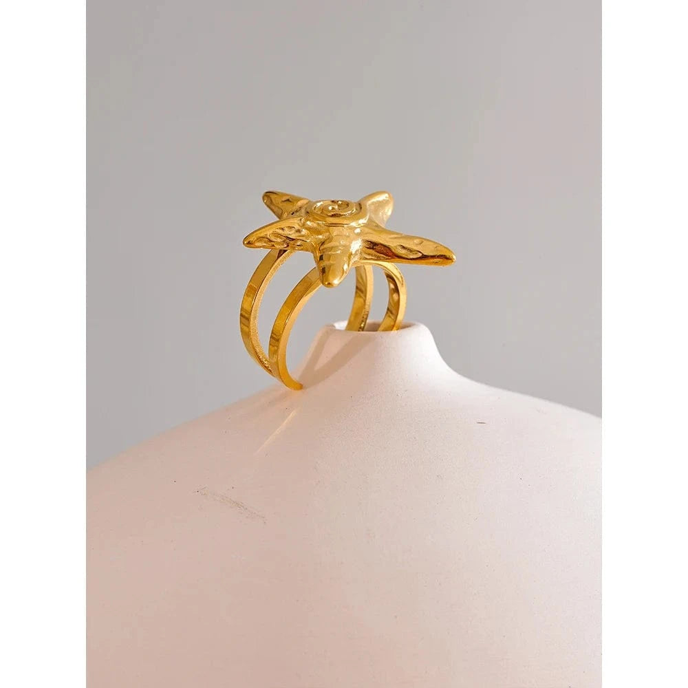 Pearlbud Rings Gold Spiral Starfish Ring