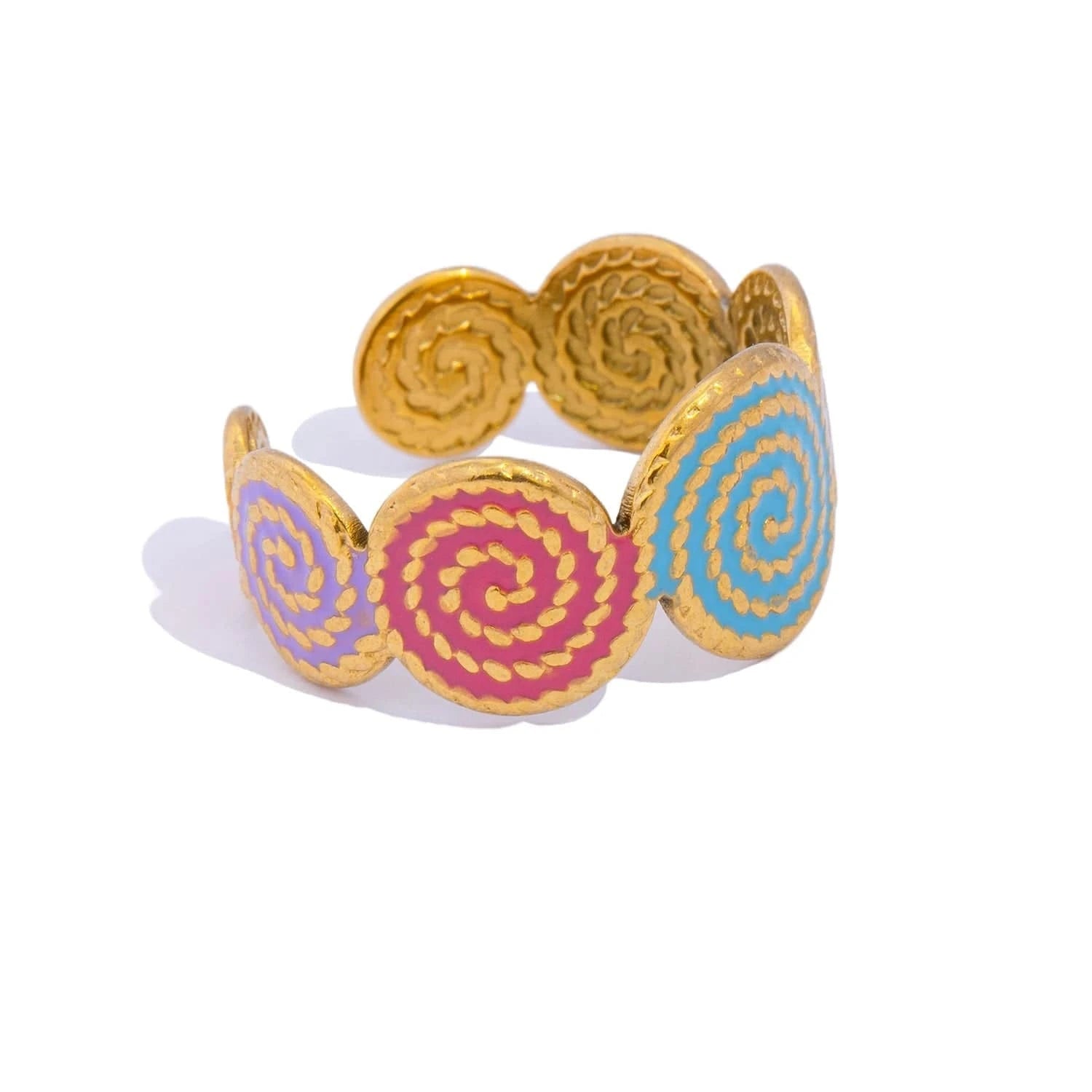 Pearlbud Rings Mixed pastel tones / Adjustable Spiral Pop Enamel Ring