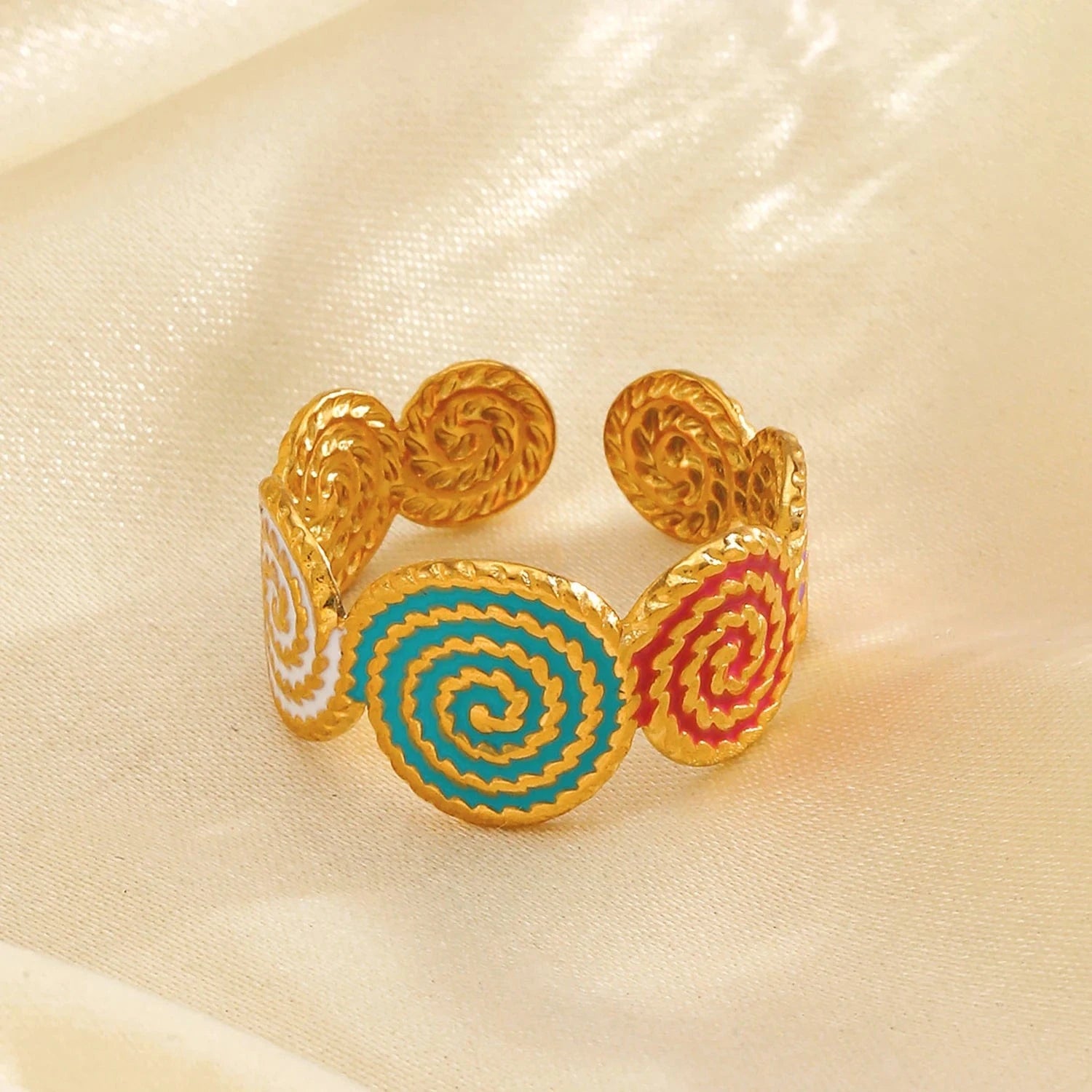 Pearlbud Rings Mixed pastel tones / Adjustable Spiral Pop Enamel Ring