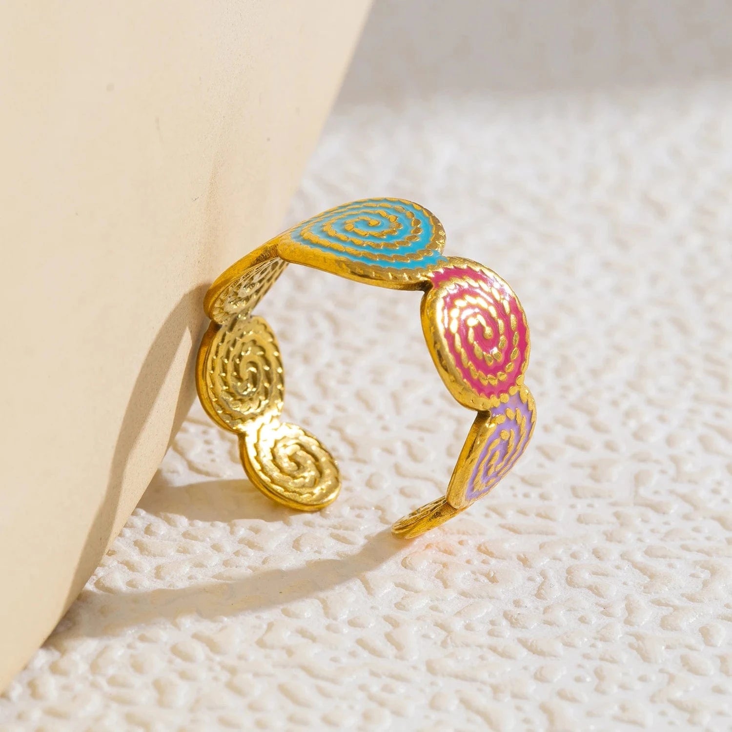 Pearlbud Rings Mixed pastel tones / Adjustable Spiral Pop Enamel Ring