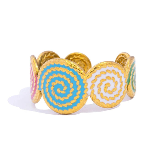 Pearlbud Rings Mixed pastel tones / Adjustable Spiral Pop Enamel Ring