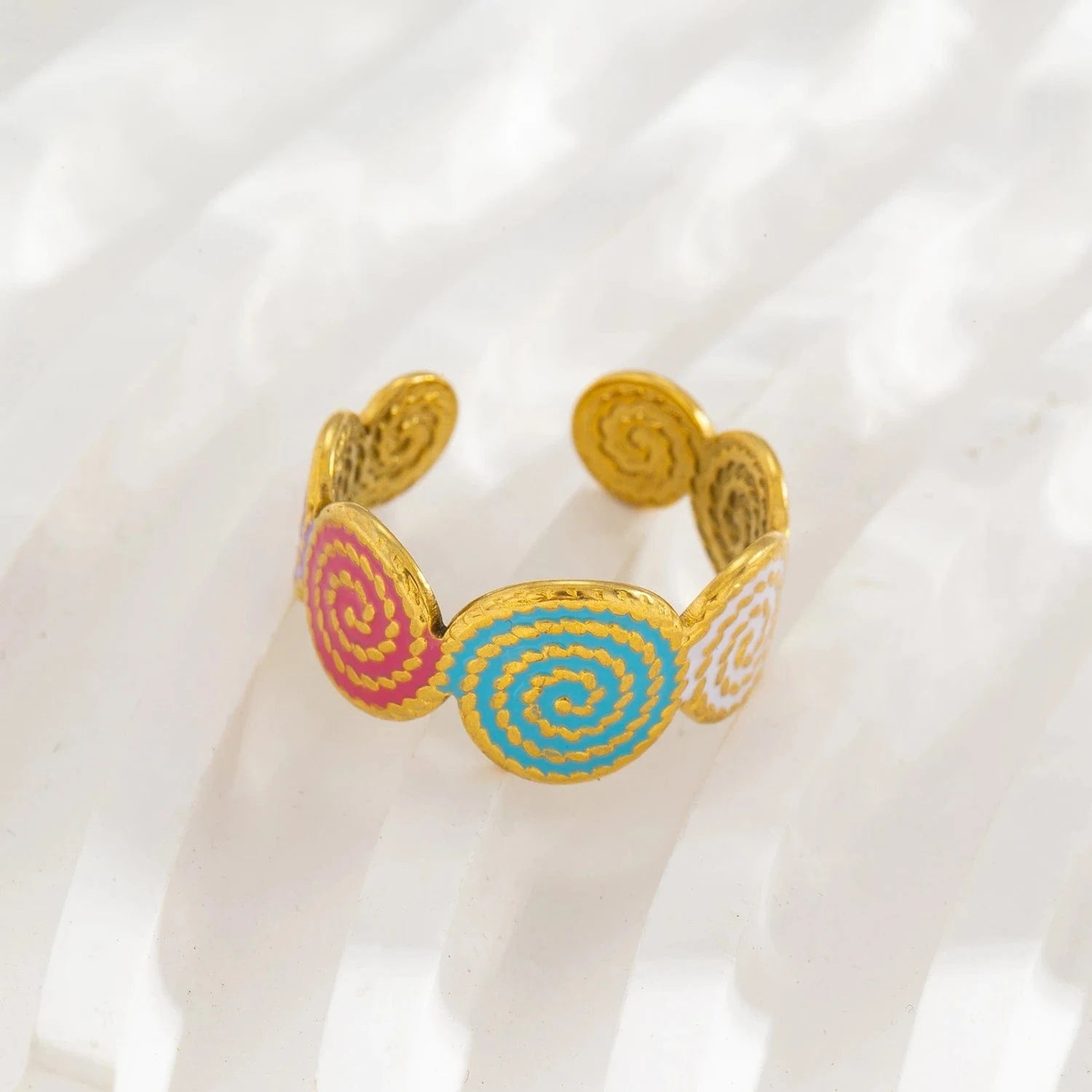 Pearlbud Rings Mixed pastel tones / Adjustable Spiral Pop Enamel Ring