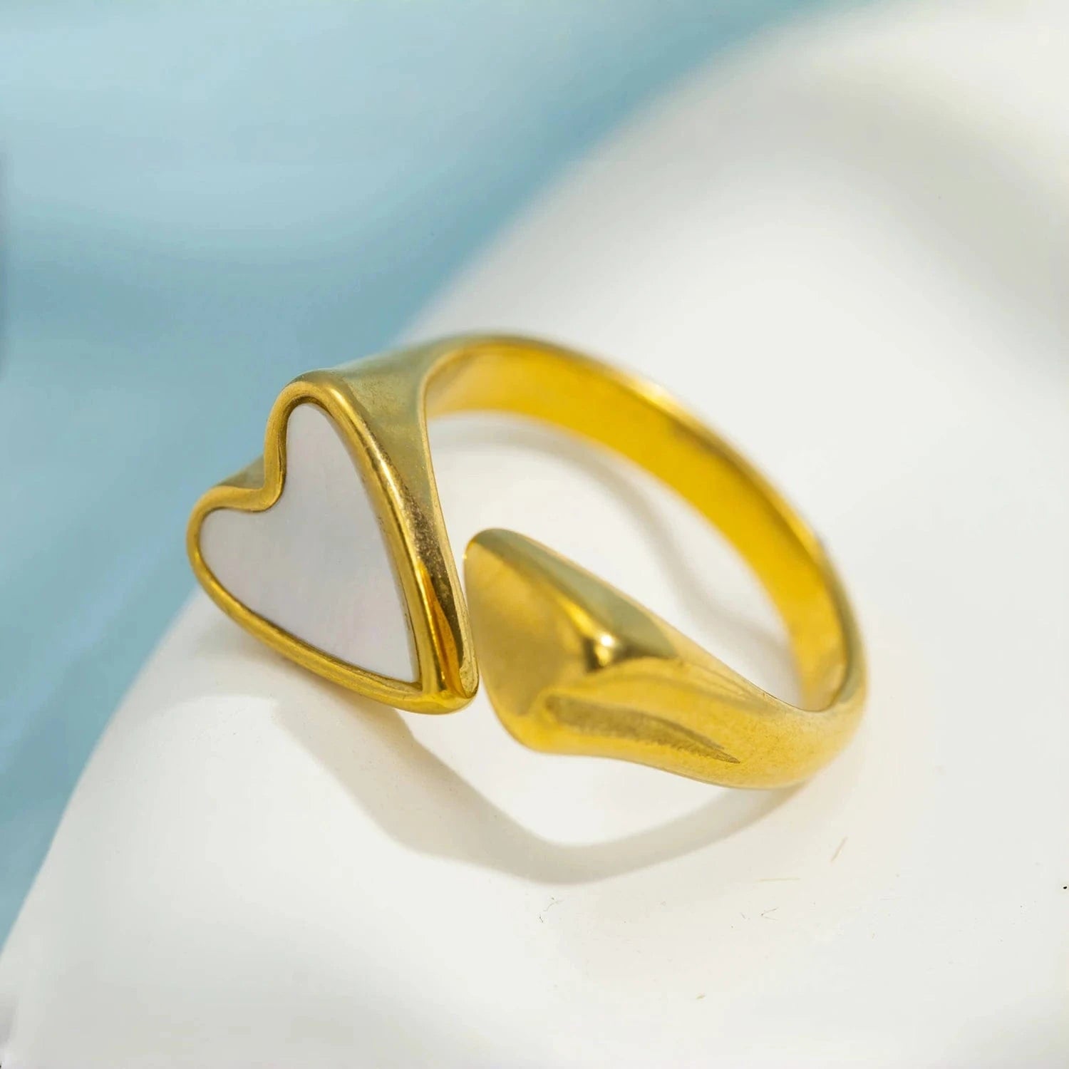 Pearlbud Rings Warm Gold + Soft White Open Heart Adjustable Ring