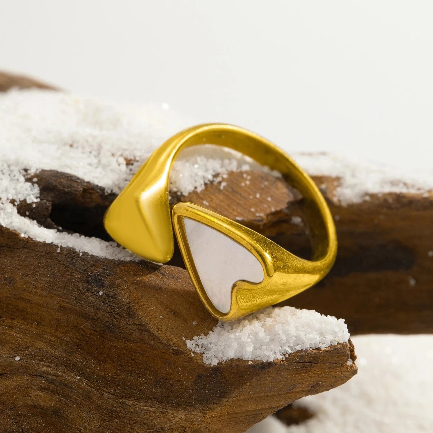 Pearlbud Rings Warm Gold + Soft White Open Heart Adjustable Ring
