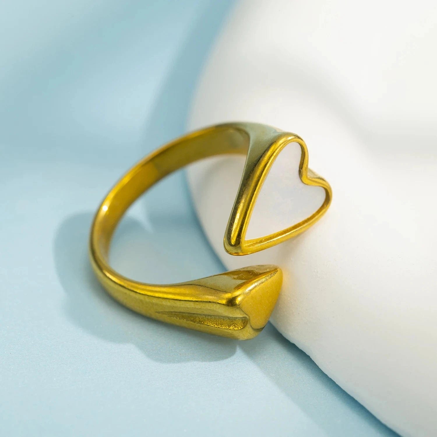 Pearlbud Rings Warm Gold + Soft White Open Heart Adjustable Ring