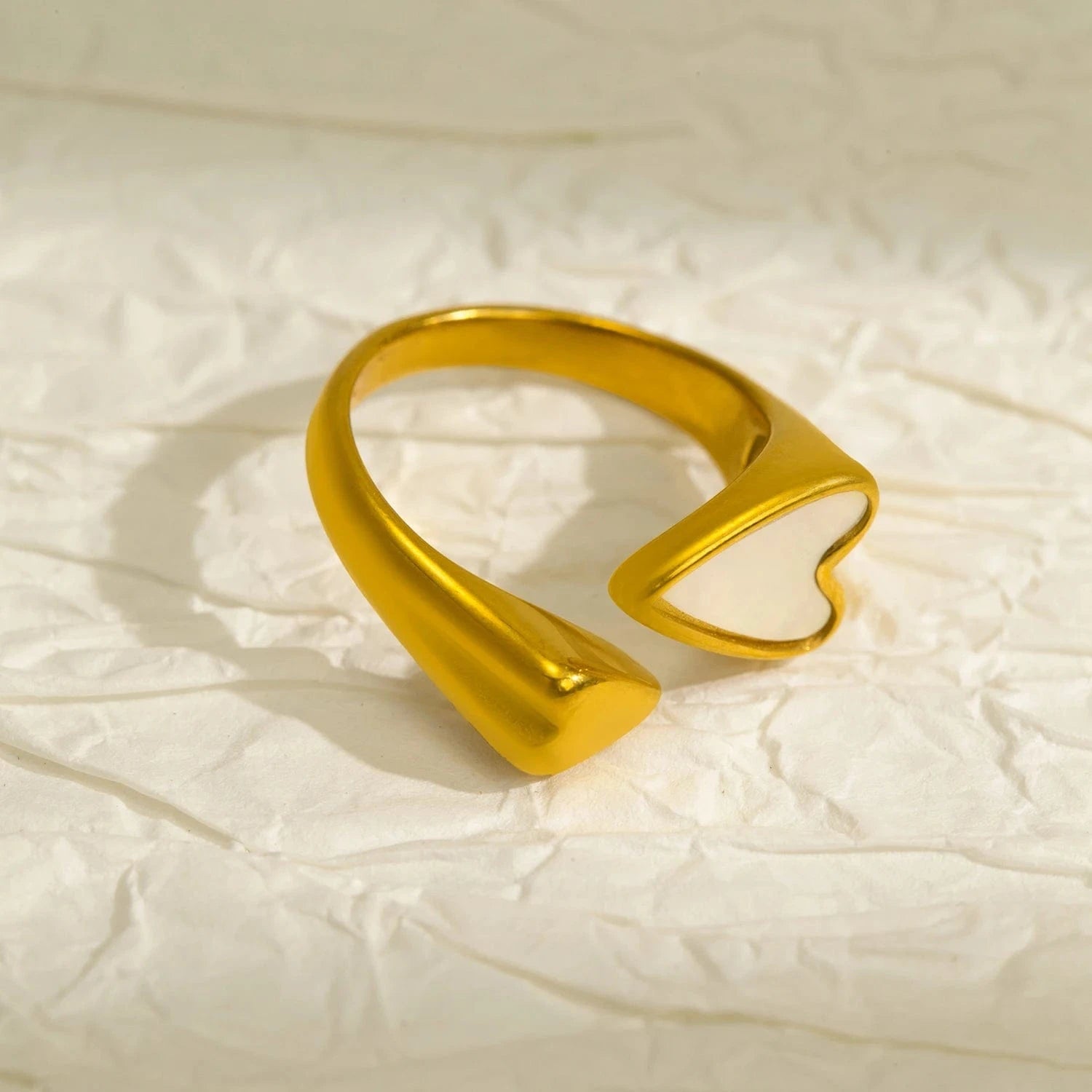 Pearlbud Rings Warm Gold + Soft White Open Heart Adjustable Ring