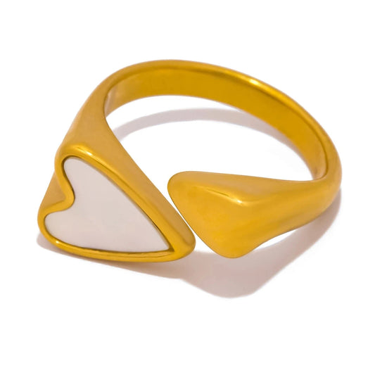 Pearlbud Rings Warm Gold + Soft White Open Heart Adjustable Ring