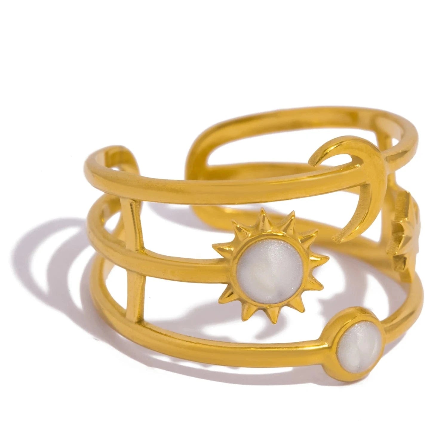 Pearlbud Rings White Stone + Warm Gold Solar Orbit Ring